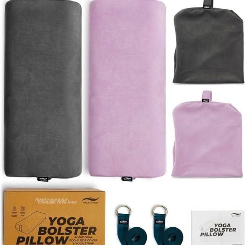 Victorem Yoga Bolster Pillow Lavender Gray Covers Strap Restorative Yoga NEW